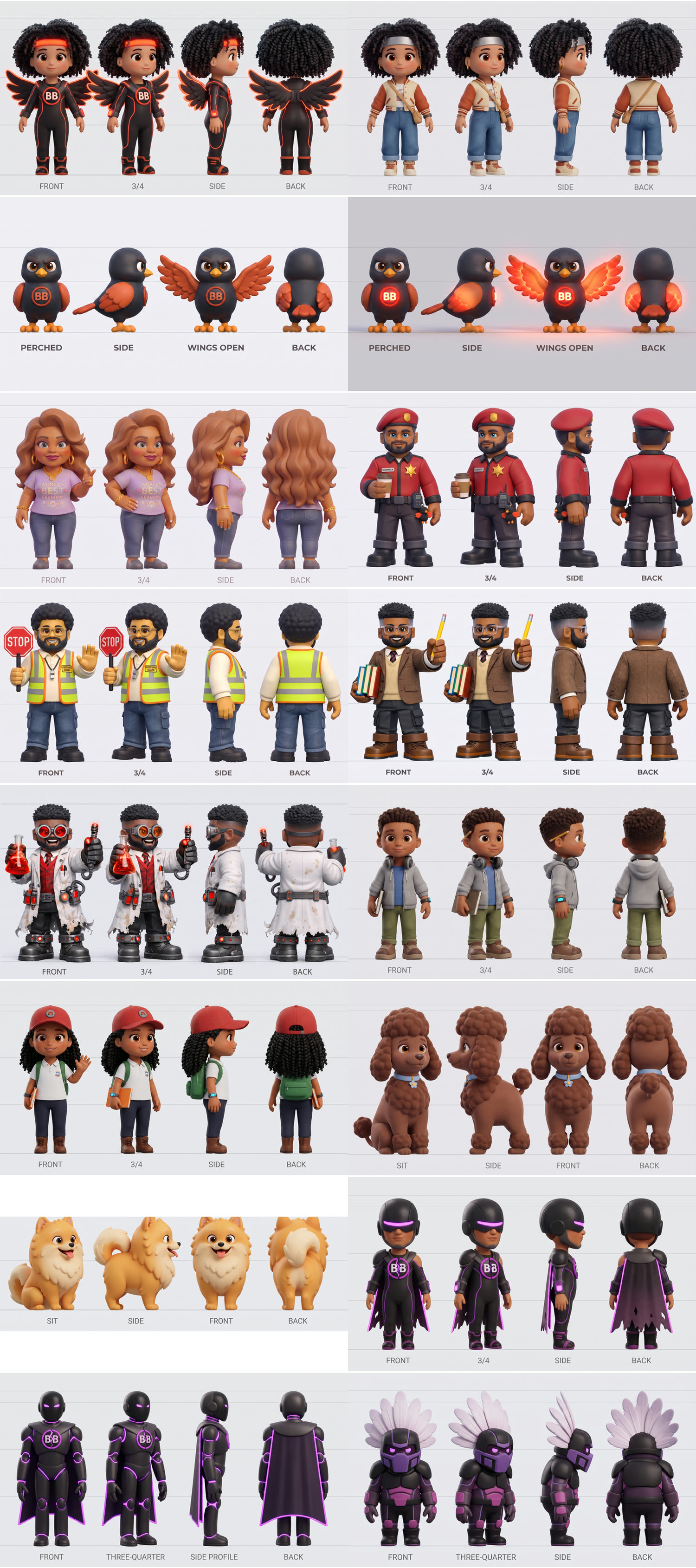 Full Blackbird cast sheet — every character turnaround tiled together