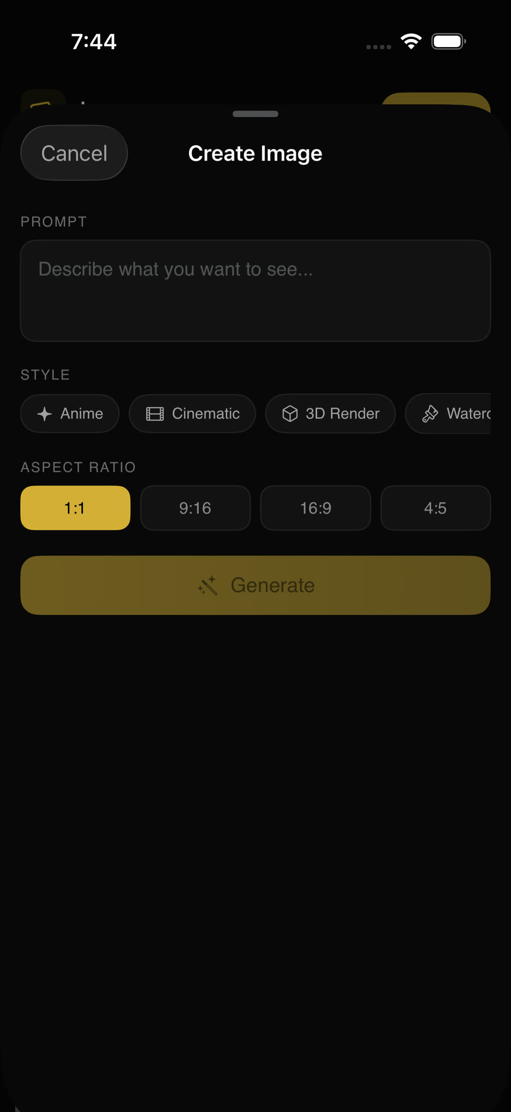 Studio — generation sheet