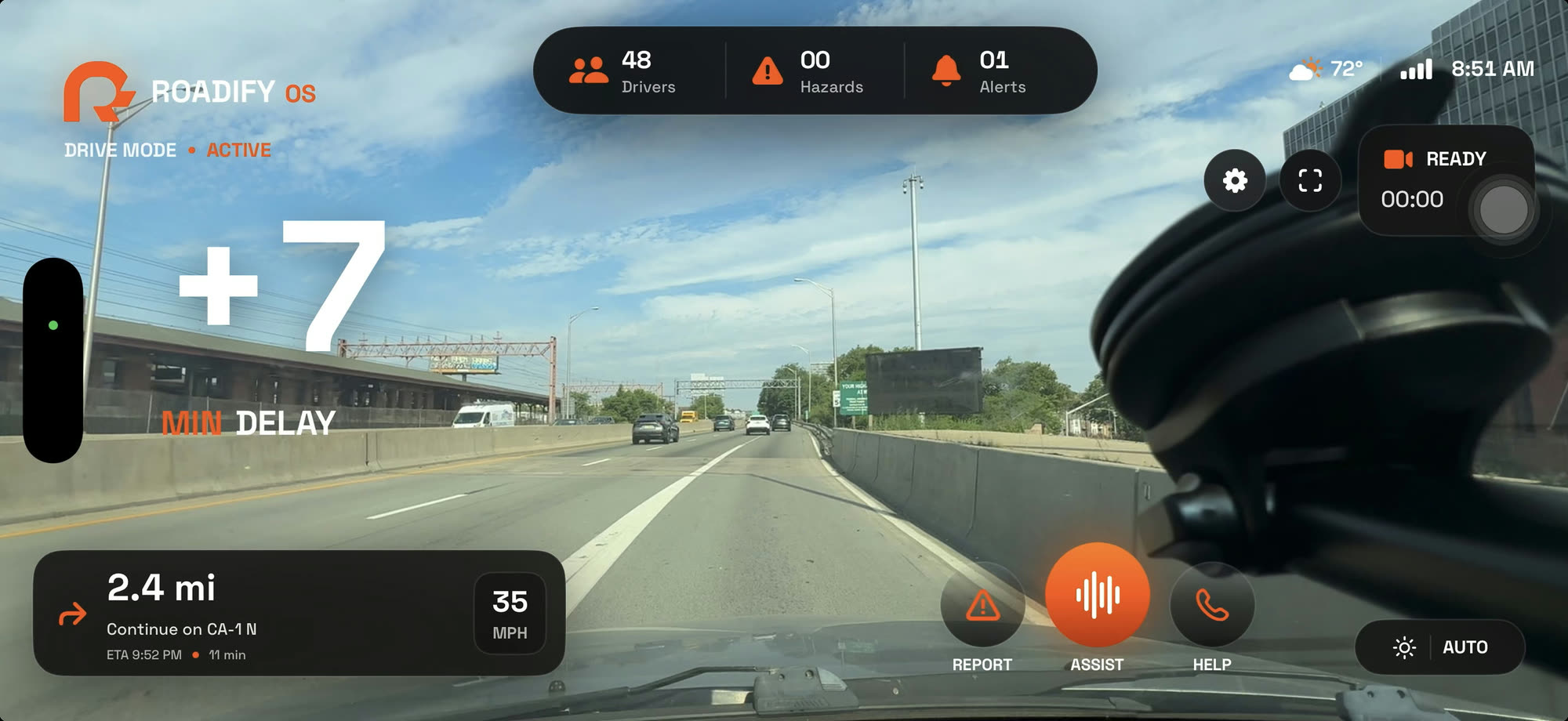 Roadify Drive Mode — an augmented heads-up view of the road ahead