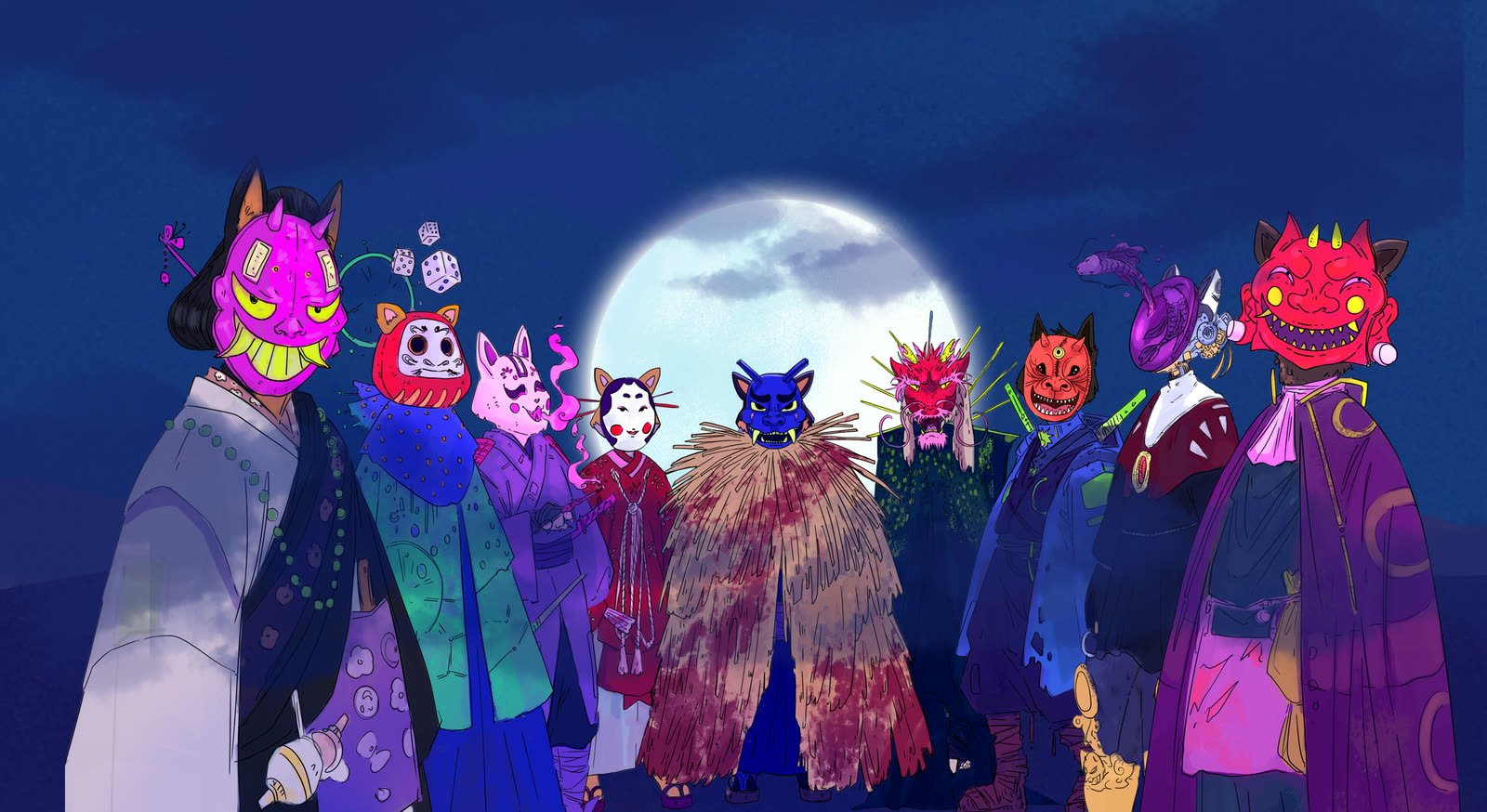 The Myth of Sanshu — the yokai cast assembled under a full moon
